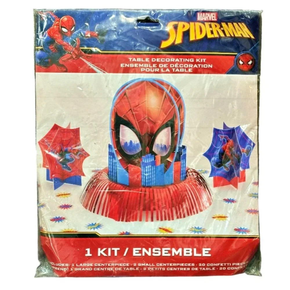 Marvel Spiderman Birthday Party Stand-up Centerpieces 1 Large 2 Small w Confetti